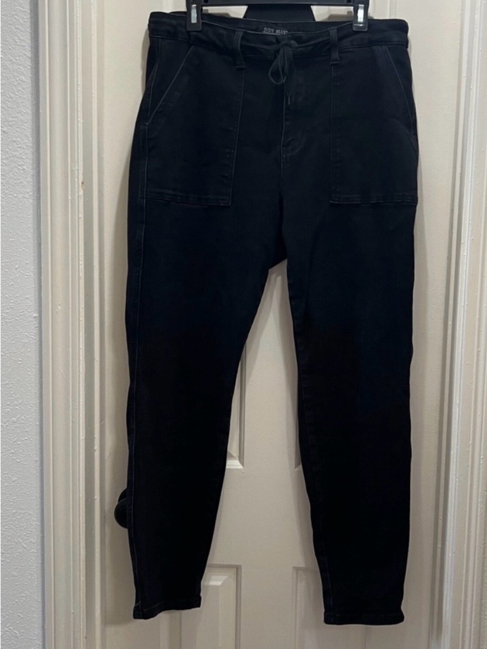 Judy Blue Womens Jogger Pants Black Denim Drawstring Waist Pockets Size 14W